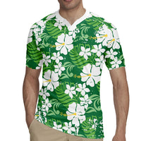 Green Hawaiian Hibiscus Monstera Rugby Jersey Grunge Stylized