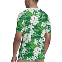 Green Hawaiian Hibiscus Monstera Rugby Jersey Grunge Stylized