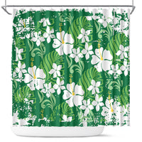 Green Hawaiian Hibiscus Monstera Shower Curtain Grunge Stylized