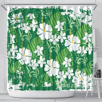 Green Hawaiian Hibiscus Monstera Shower Curtain Grunge Stylized