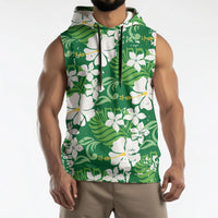 Green Hawaiian Hibiscus Monstera Sleeveless Hoodie Grunge Stylized