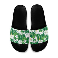 Green Hawaiian Hibiscus Monstera Slide Sandals Grunge Stylized