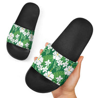 Green Hawaiian Hibiscus Monstera Slide Sandals Grunge Stylized