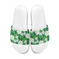 Green Hawaiian Hibiscus Monstera Slide Sandals Grunge Stylized