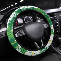 Green Hawaiian Hibiscus Monstera Steering Wheel Cover Grunge Stylized