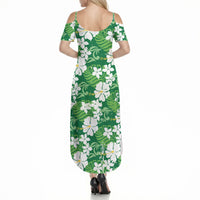 Green Hawaiian Hibiscus Monstera Summer Maxi Dress Grunge Stylized