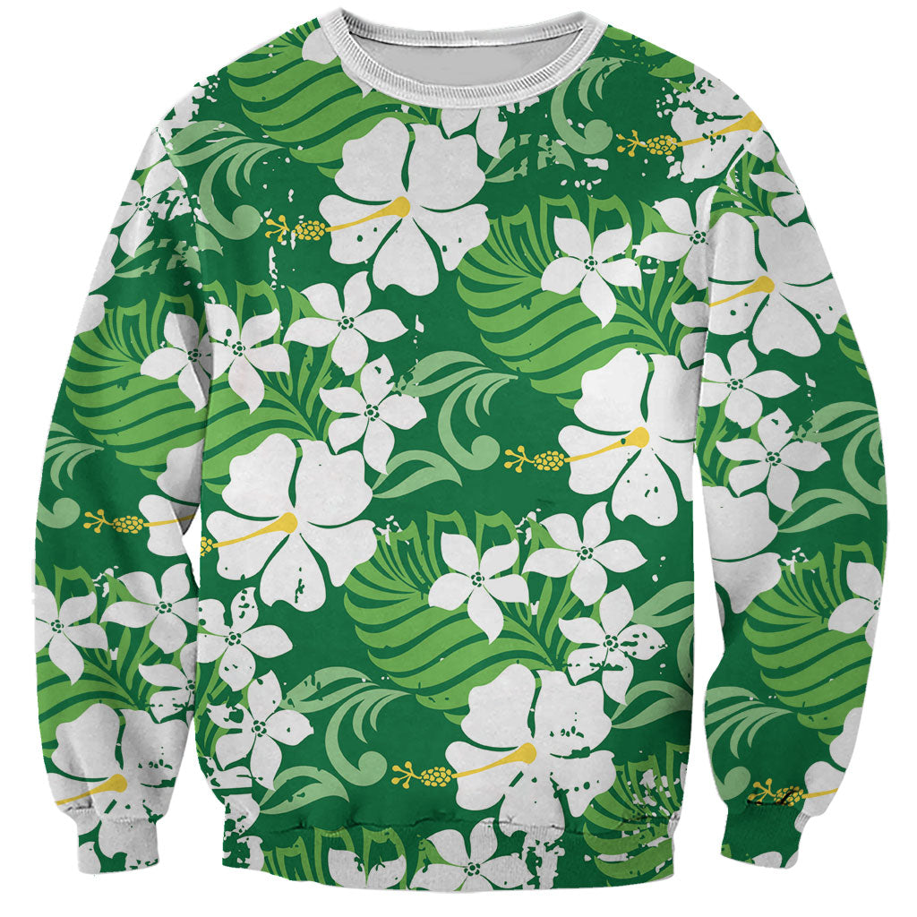 Green Hawaiian Hibiscus Monstera Sweatshirt Grunge Stylized