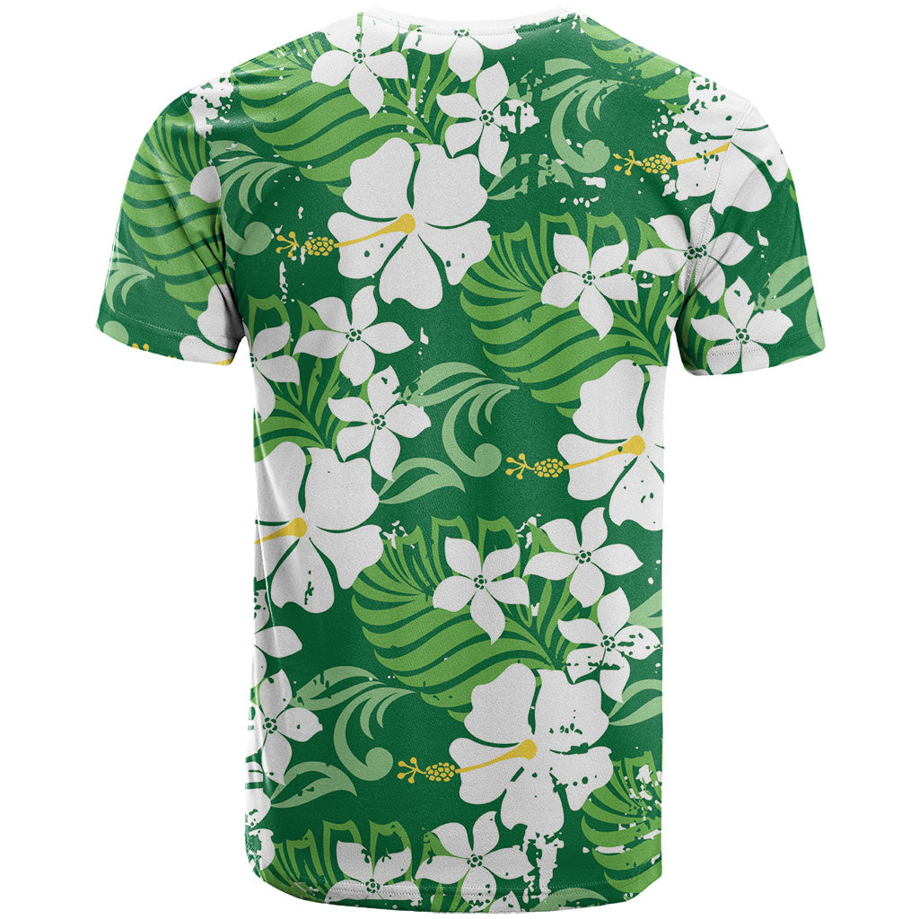 Green Hawaiian Hibiscus Monstera T Shirt Grunge Stylized