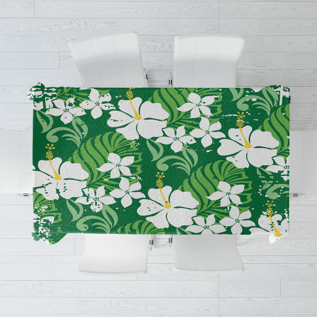 Green Hawaiian Hibiscus Monstera Tablecloth Grunge Stylized