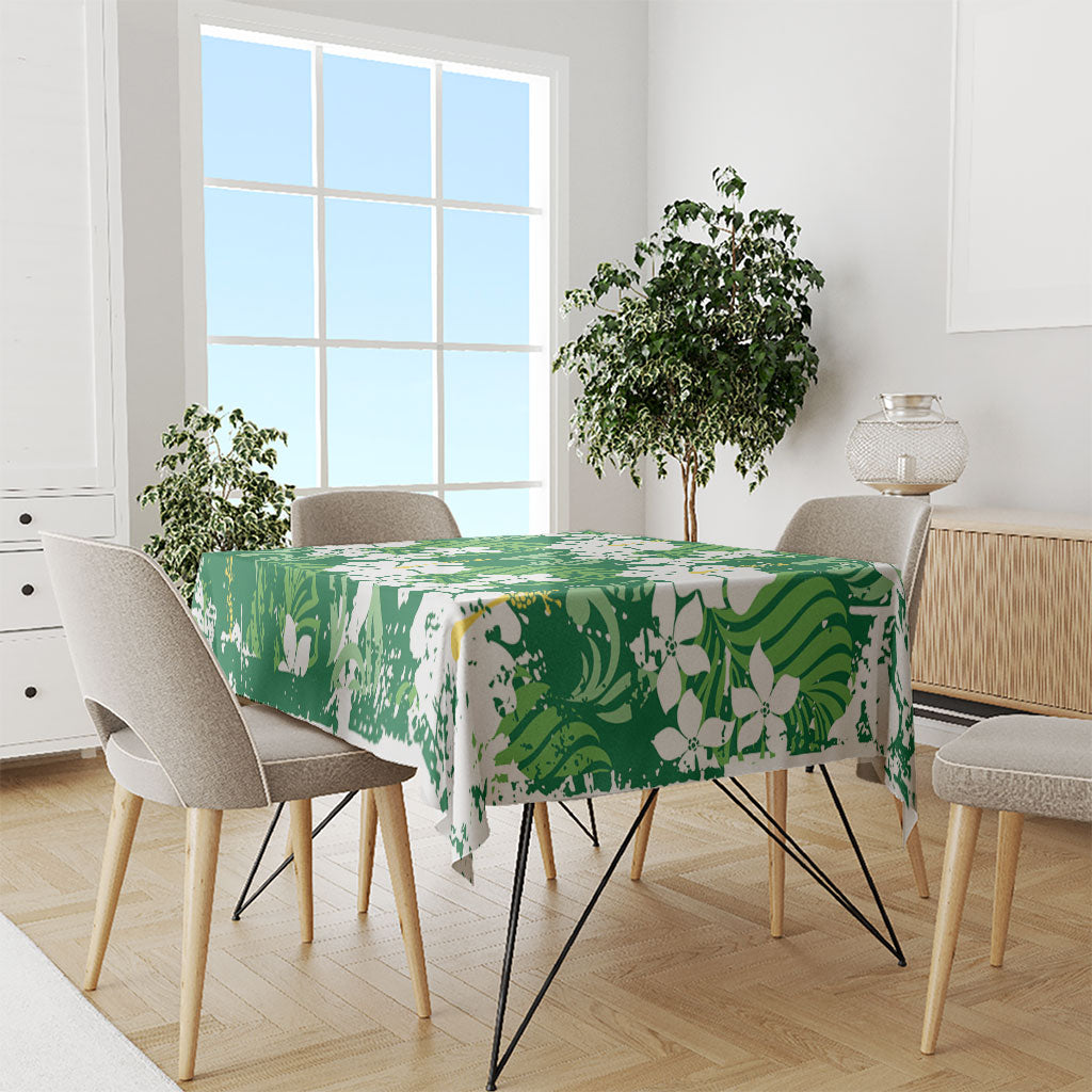 Green Hawaiian Hibiscus Monstera Tablecloth Grunge Stylized