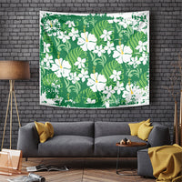 Green Hawaiian Hibiscus Monstera Tapestry Grunge Stylized