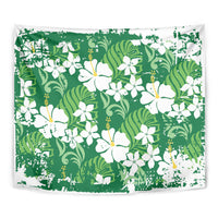 Green Hawaiian Hibiscus Monstera Tapestry Grunge Stylized