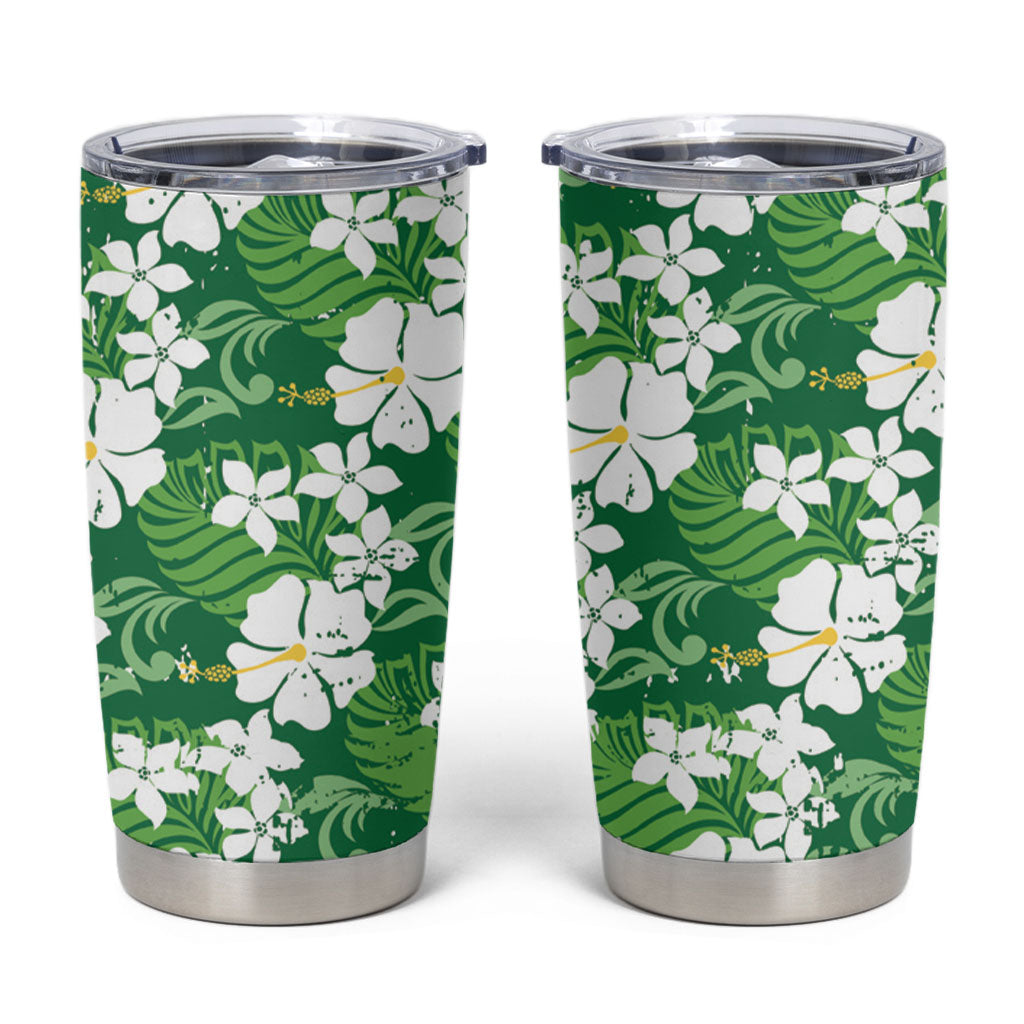 Green Hawaiian Hibiscus Monstera Tumbler Cup Grunge Stylized