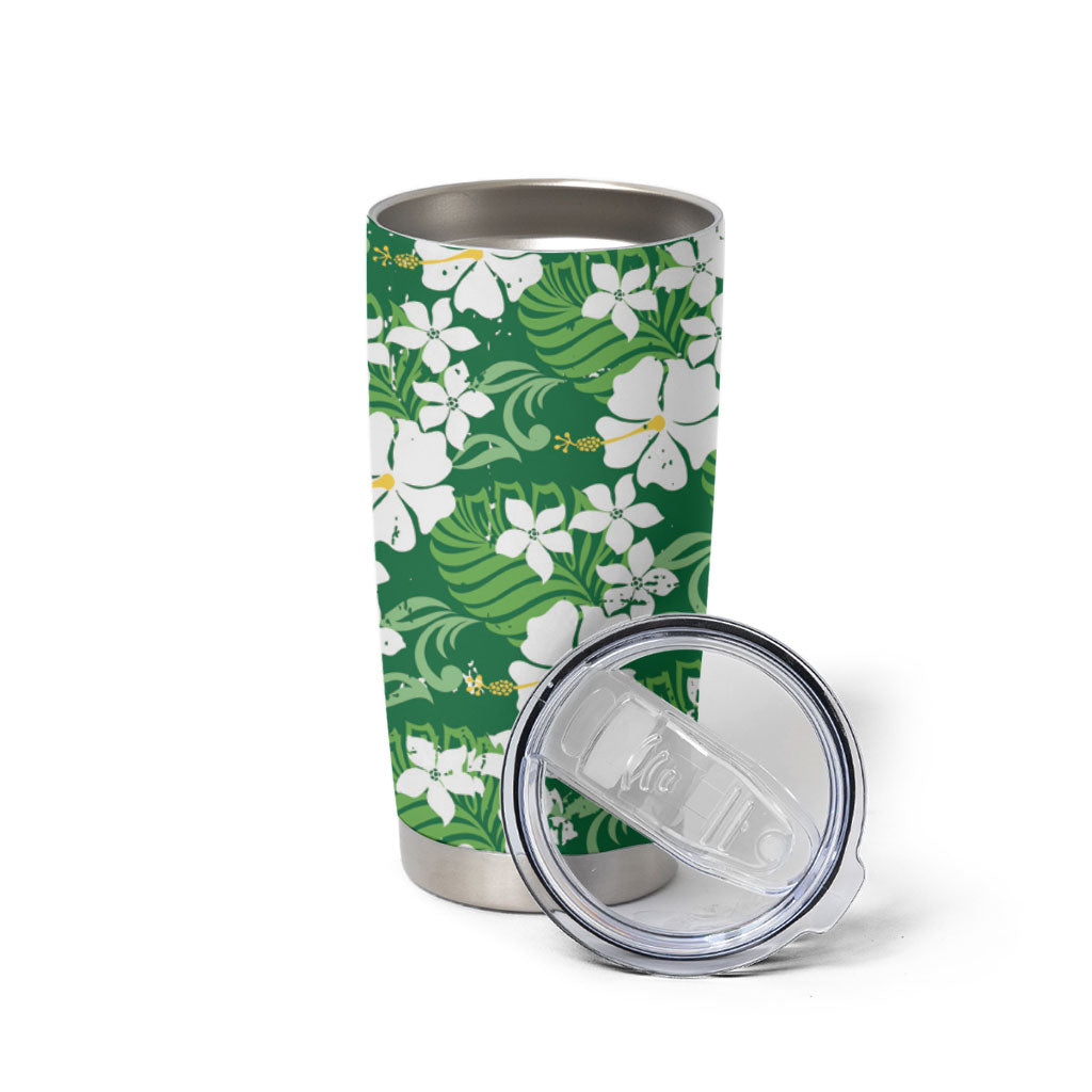 Green Hawaiian Hibiscus Monstera Tumbler Cup Grunge Stylized