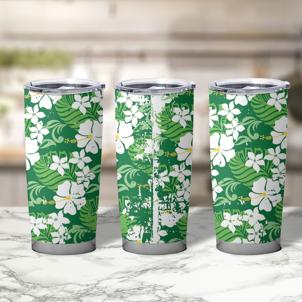 Green Hawaiian Hibiscus Monstera Tumbler Cup Grunge Stylized