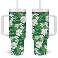 Green Hawaiian Hibiscus Monstera Tumbler With Handle Grunge Stylized