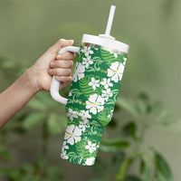 Green Hawaiian Hibiscus Monstera Tumbler With Handle Grunge Stylized