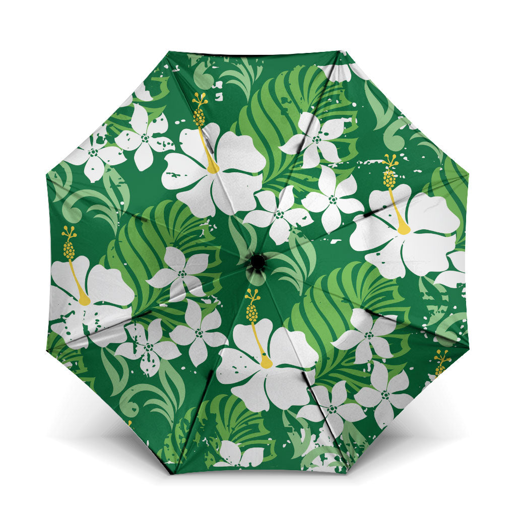 Green Hawaiian Hibiscus Monstera Umbrella Grunge Stylized