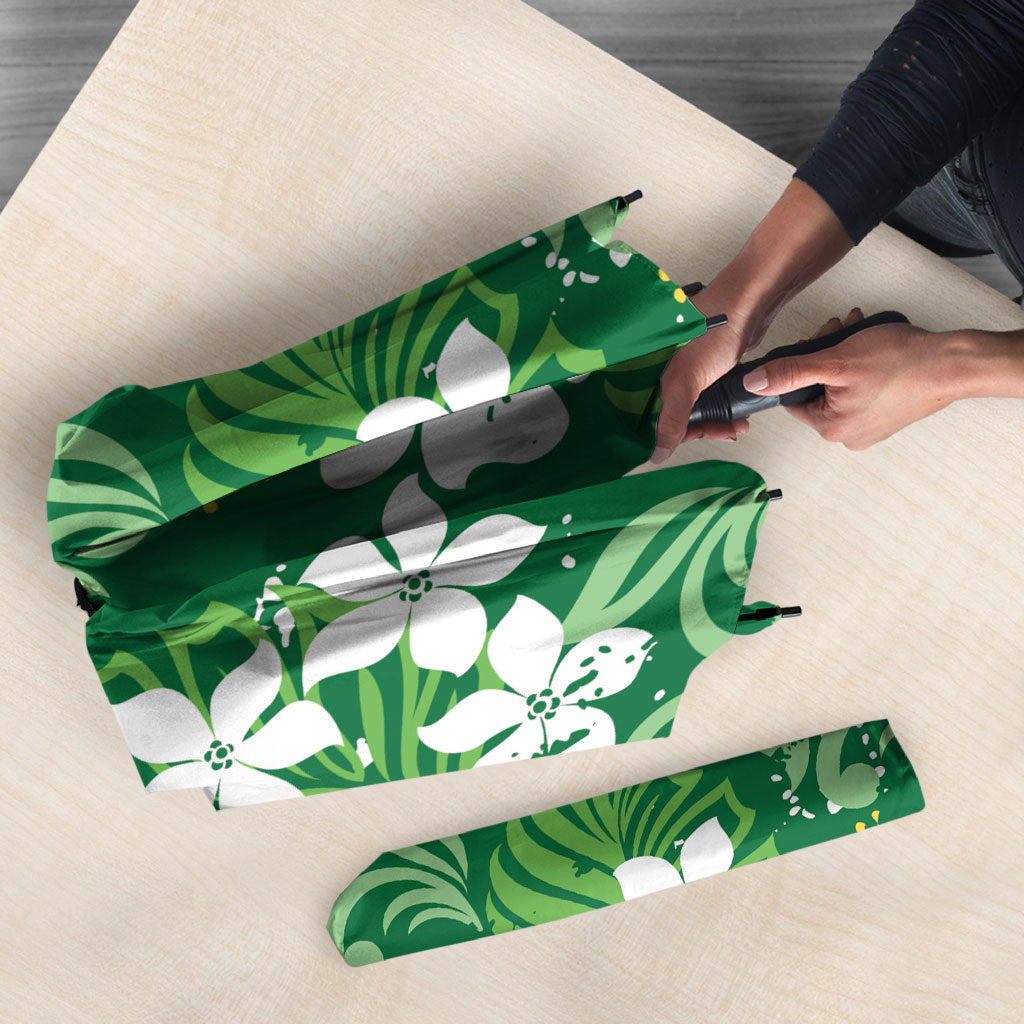 Green Hawaiian Hibiscus Monstera Umbrella Grunge Stylized
