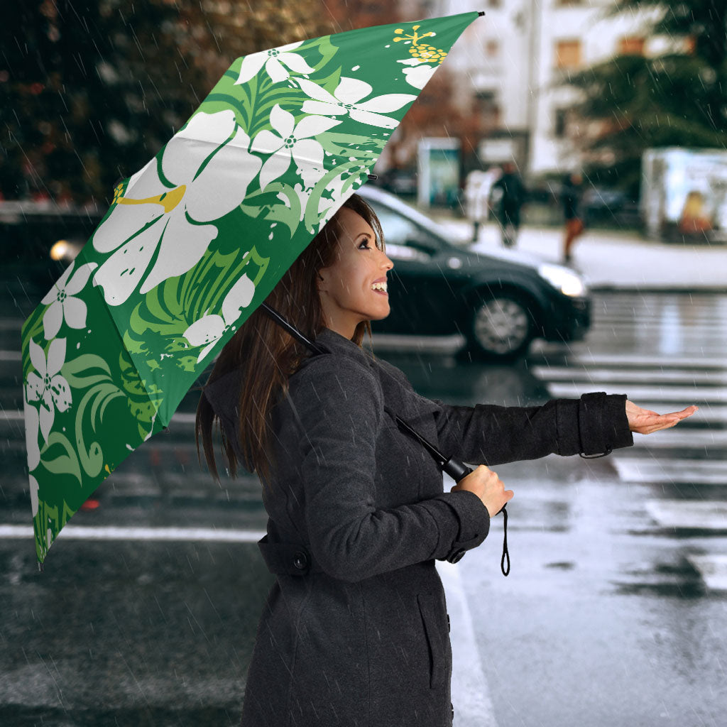 Green Hawaiian Hibiscus Monstera Umbrella Grunge Stylized