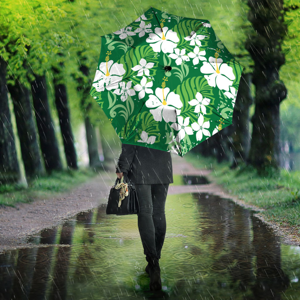 Green Hawaiian Hibiscus Monstera Umbrella Grunge Stylized