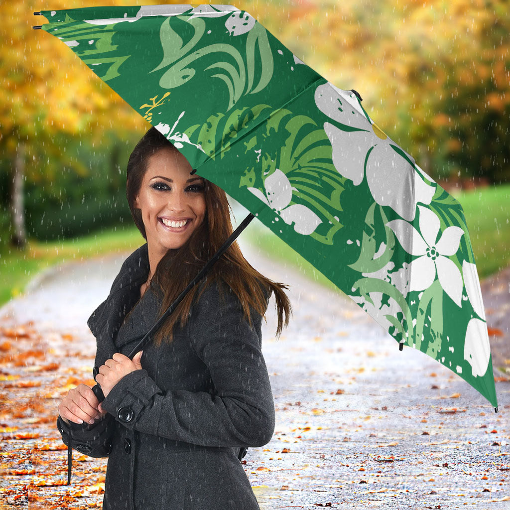 Green Hawaiian Hibiscus Monstera Umbrella Grunge Stylized