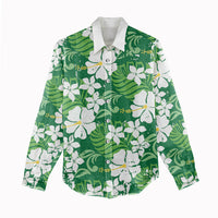 Green Hawaiian Hibiscus Monstera Women Casual Shirt Grunge Stylized LT01 - Polynesian Pride