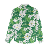 Green Hawaiian Hibiscus Monstera Women Casual Shirt Grunge Stylized LT01 - Polynesian Pride