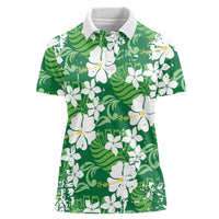 Green Hawaiian Hibiscus Monstera Women Polo Shirt Grunge Stylized LT01 Female Green - Polynesian Pride