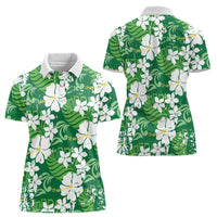 Green Hawaiian Hibiscus Monstera Women Polo Shirt Grunge Stylized LT01 - Polynesian Pride