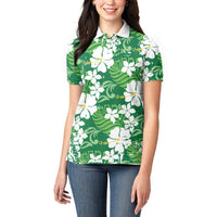 Green Hawaiian Hibiscus Monstera Women Polo Shirt Grunge Stylized LT01 - Polynesian Pride