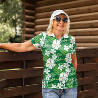 Green Hawaiian Hibiscus Monstera Women Polo Shirt Grunge Stylized LT01 - Polynesian Pride