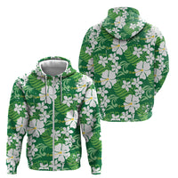 Green Hawaiian Hibiscus Monstera Zip Hoodie Grunge Stylized