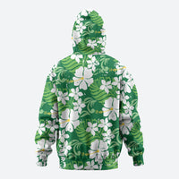 Green Hawaiian Hibiscus Monstera Zip Hoodie Grunge Stylized