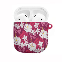 Pink Hawaiian Hibiscus Monstera AirPods Case Grunge Stylized