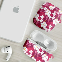 Pink Hawaiian Hibiscus Monstera AirPods Case Grunge Stylized