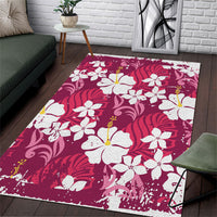 Pink Hawaiian Hibiscus Monstera Area Rug Grunge Stylized
