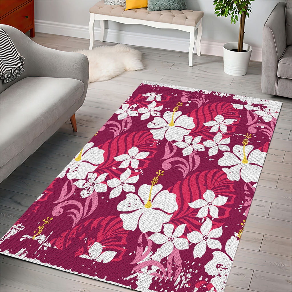 Pink Hawaiian Hibiscus Monstera Area Rug Grunge Stylized