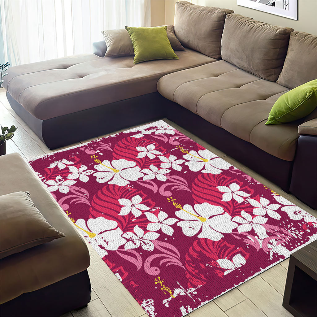 Pink Hawaiian Hibiscus Monstera Area Rug Grunge Stylized