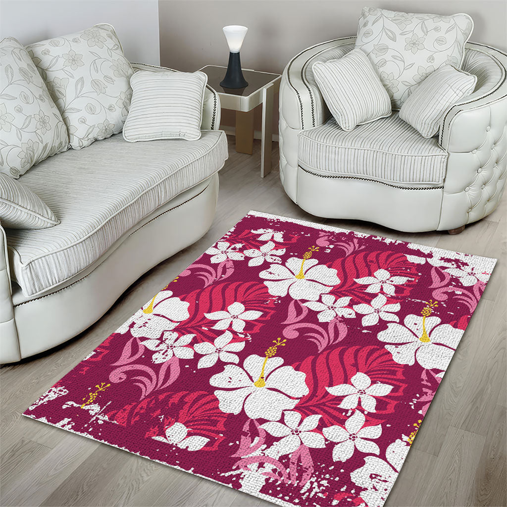Pink Hawaiian Hibiscus Monstera Area Rug Grunge Stylized