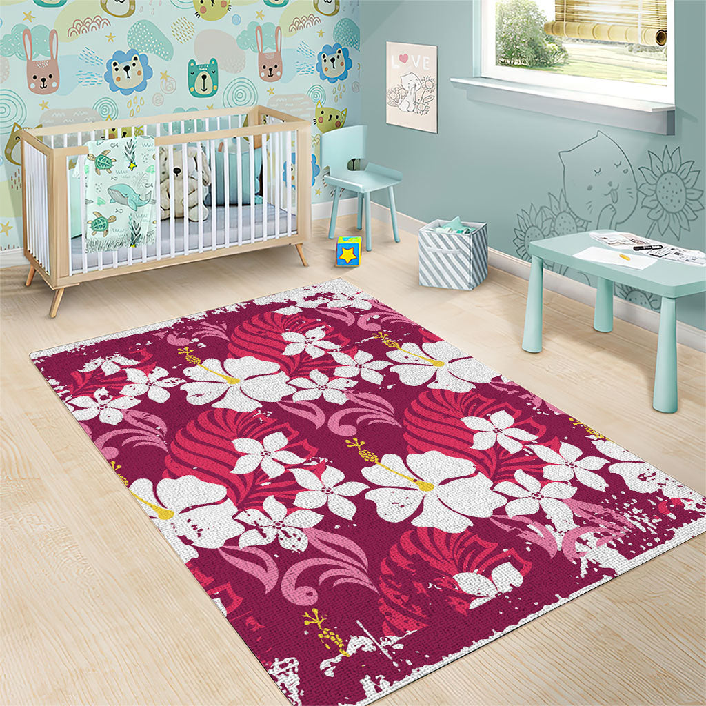 Pink Hawaiian Hibiscus Monstera Area Rug Grunge Stylized