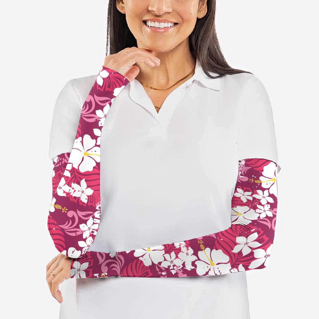 Pink Hawaiian Hibiscus Monstera Arm Sleeves Grunge Stylized