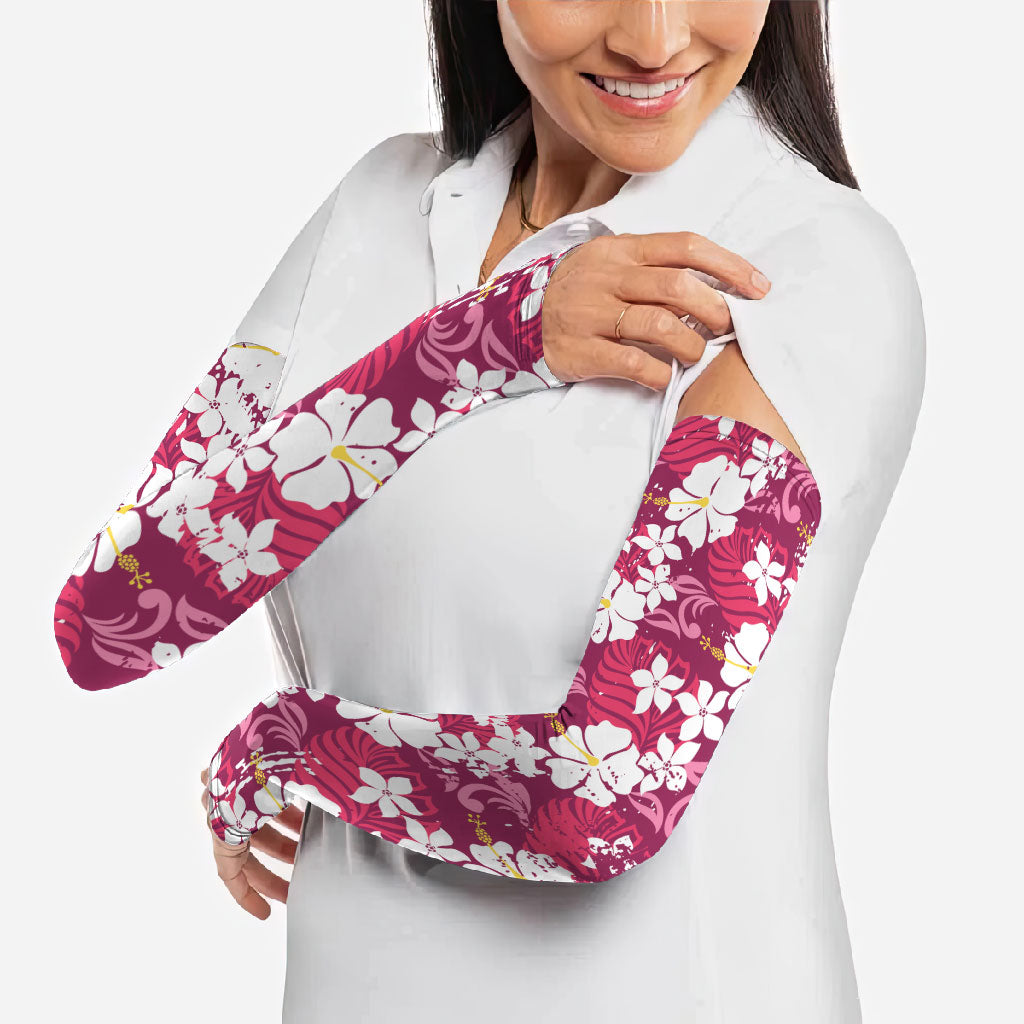 Pink Hawaiian Hibiscus Monstera Arm Sleeves Grunge Stylized