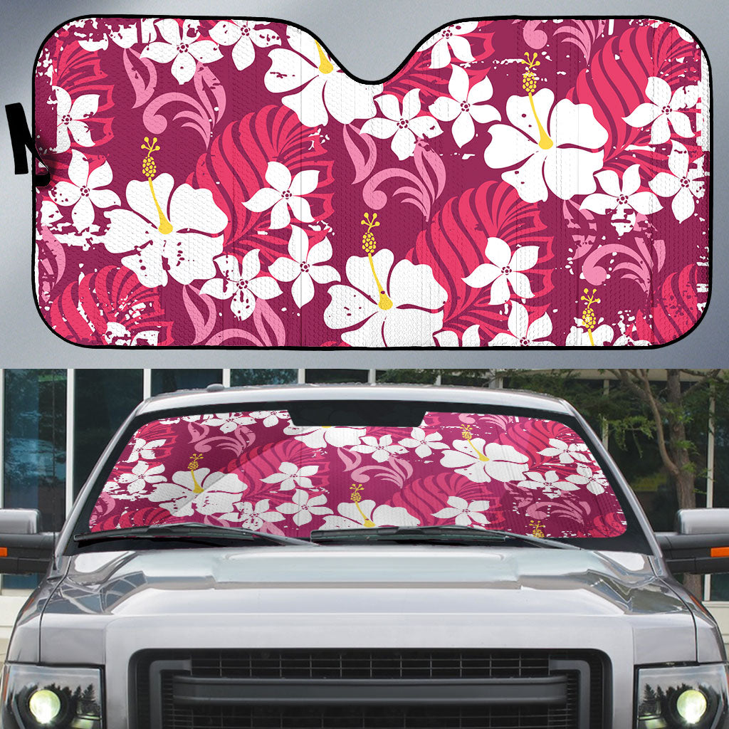 Pink Hawaiian Hibiscus Monstera Auto Sun Shade Grunge Stylized