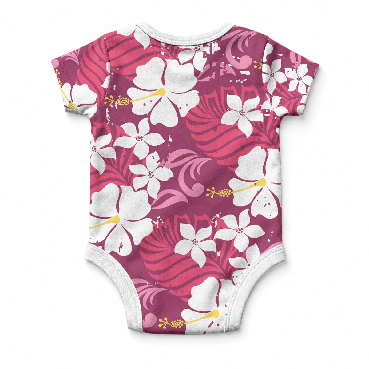 Pink Hawaiian Hibiscus Monstera Baby Onesie Grunge Stylized LT01 - Polynesian Pride