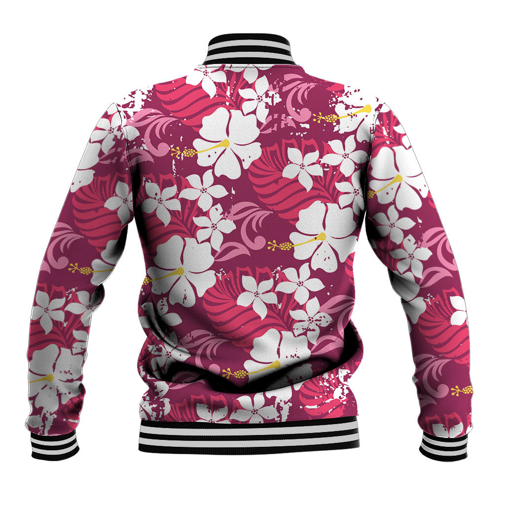 Pink Hawaiian Hibiscus Monstera Baseball Jacket Grunge Stylized