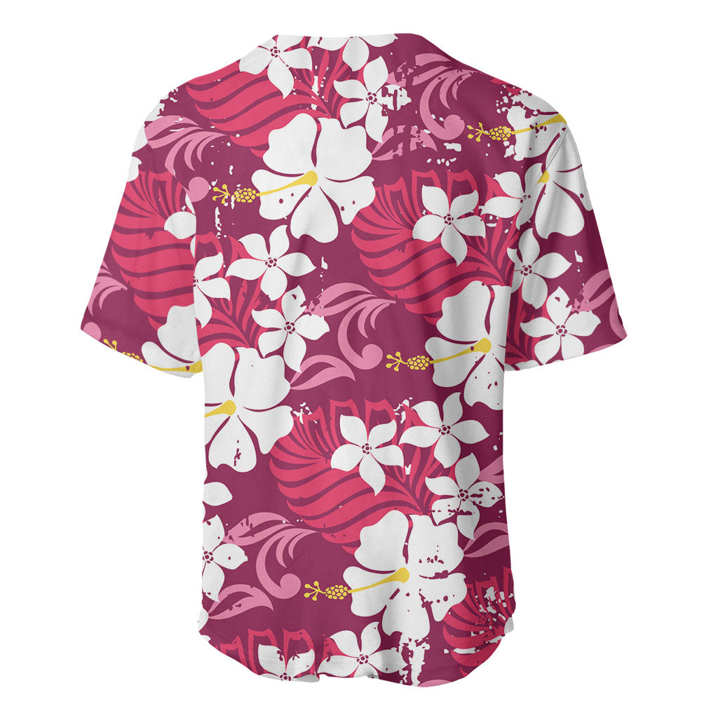 Pink Hawaiian Hibiscus Monstera Baseball Jersey Grunge Stylized