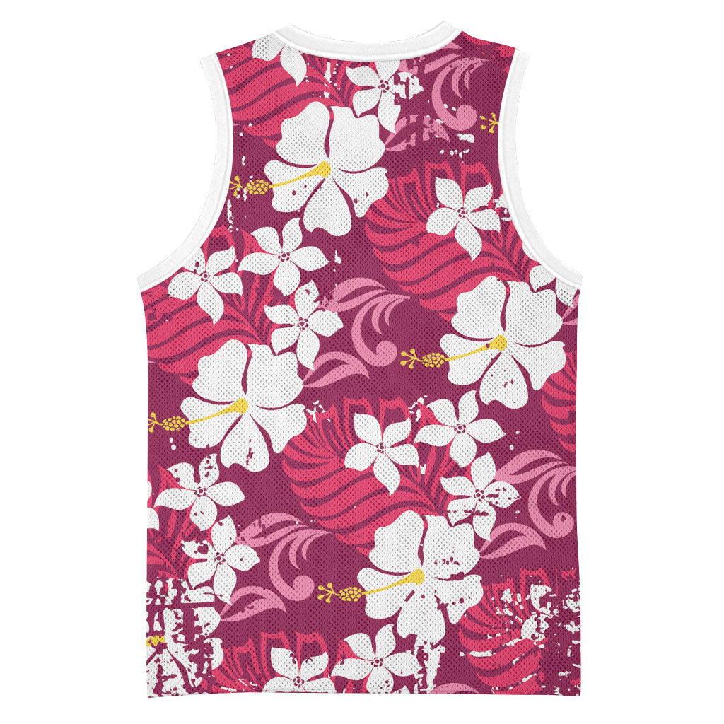 Pink Hawaiian Hibiscus Monstera Basketball Jersey Grunge Stylized