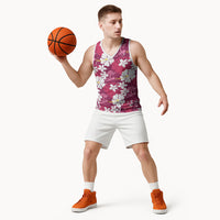Pink Hawaiian Hibiscus Monstera Basketball Jersey Grunge Stylized