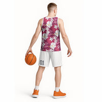 Pink Hawaiian Hibiscus Monstera Basketball Jersey Grunge Stylized
